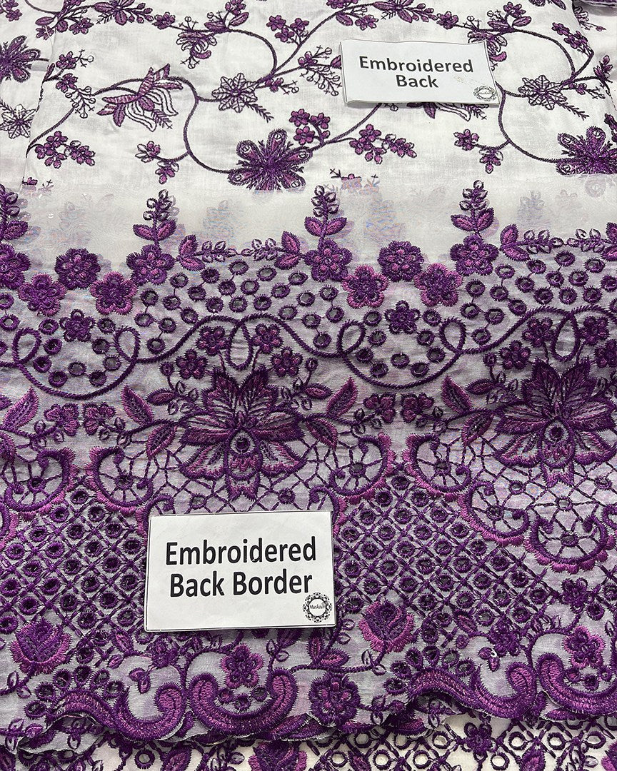 Faiza Saqlain Jehona Style — Mairaz White & Purple Lawn Suit