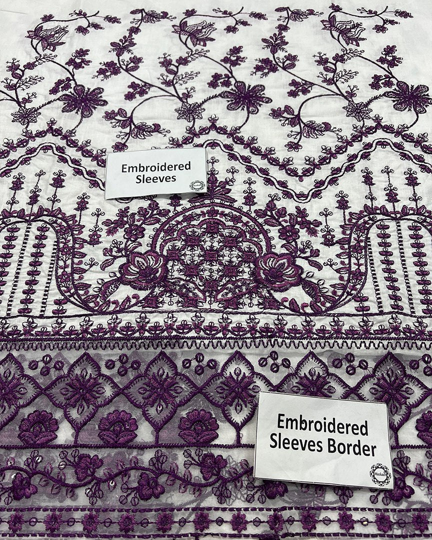 Faiza Saqlain Jehona Style — Mairaz White & Purple Lawn Suit