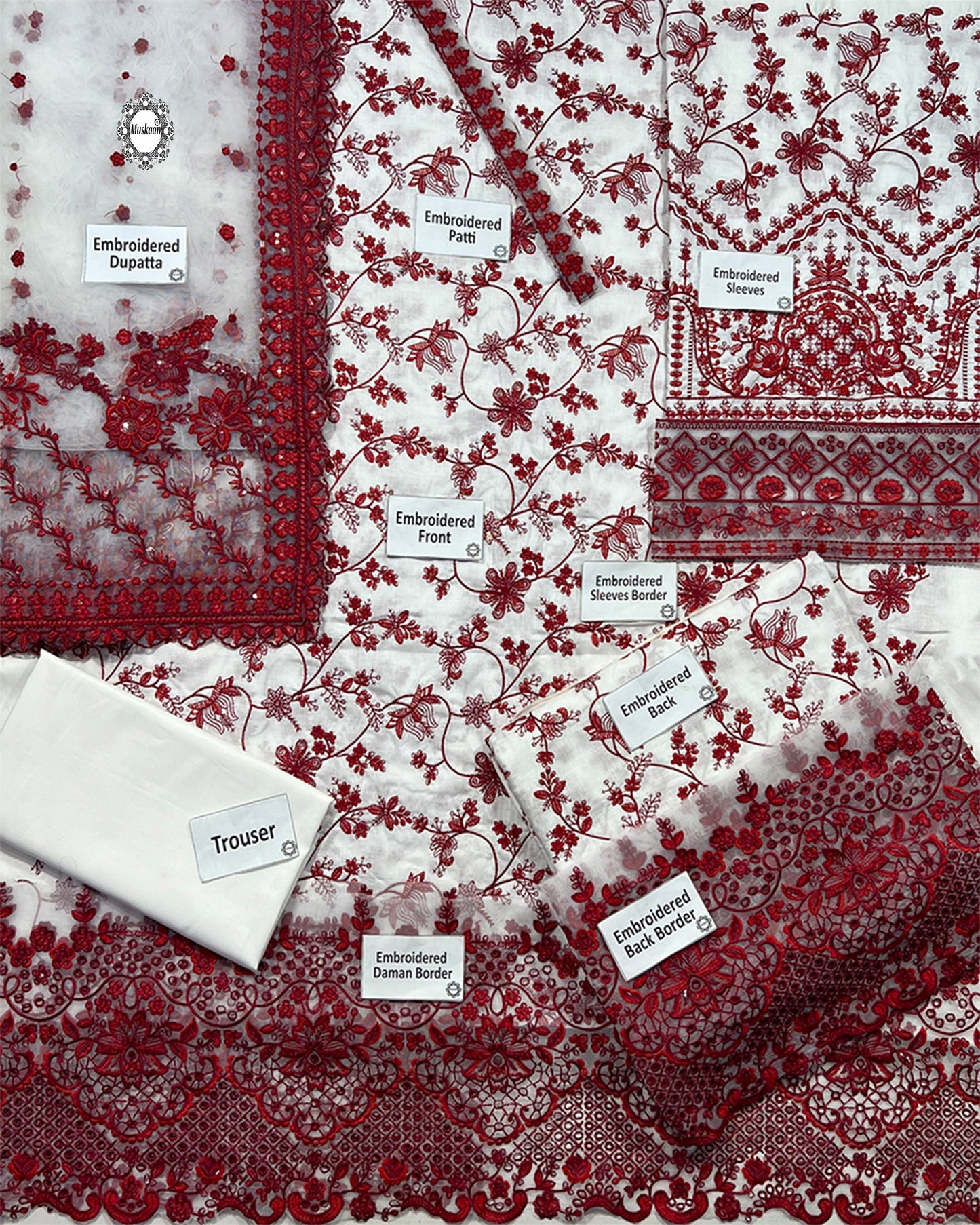 Faiza Saqlain Jehona Style — Mairaz White & Red Lawn Suit