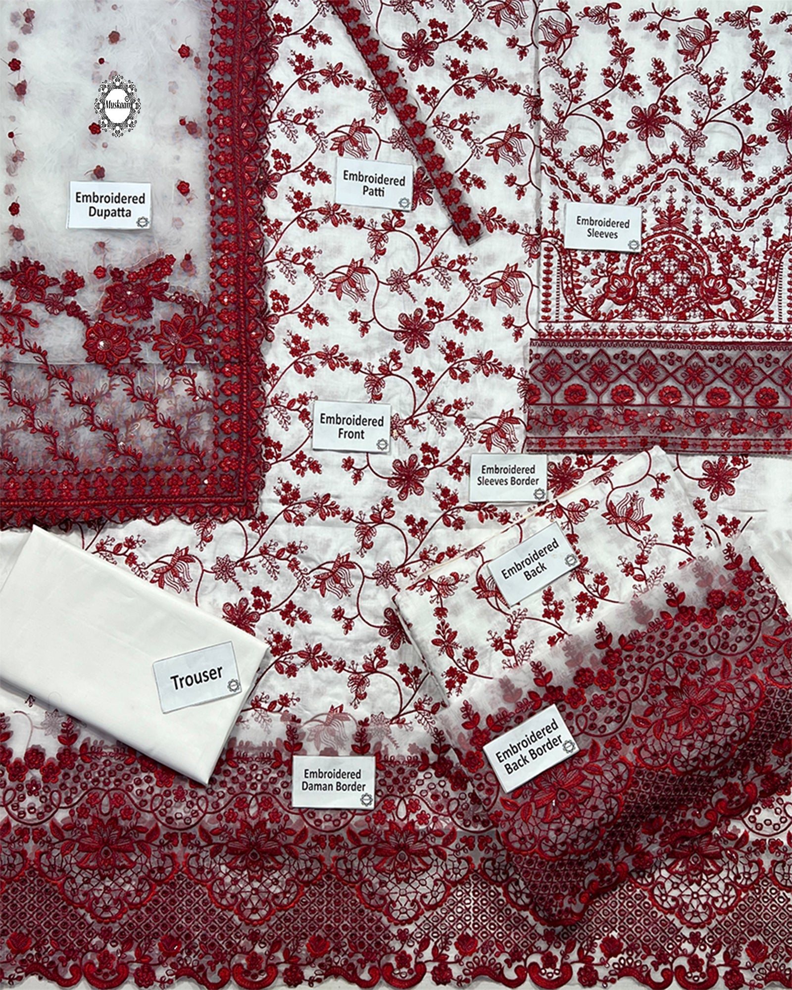 Faiza Saqlain Jehona Style — Mairaz White & Red Lawn Suit