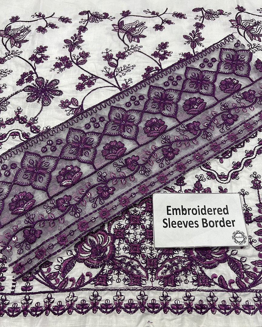Faiza Saqlain Jehona Style — Mairaz White & Purple Lawn Suit