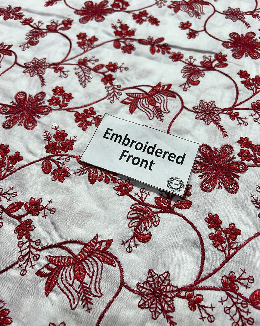 Faiza Saqlain Jehona Style — Mairaz White & Red Lawn Suit