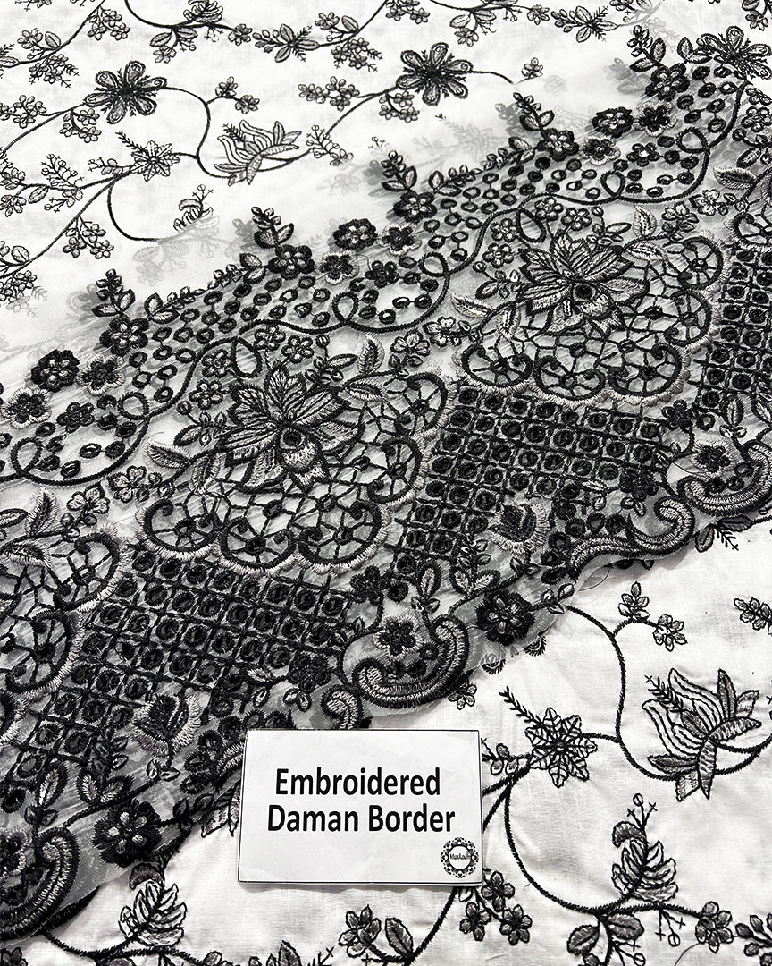 Faiza Saqlain Jehona Style — Mairaz White & Black Lawn Suit