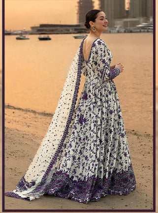 Faiza Saqlain Jehona Style — Mairaz White & Purple Lawn Suit