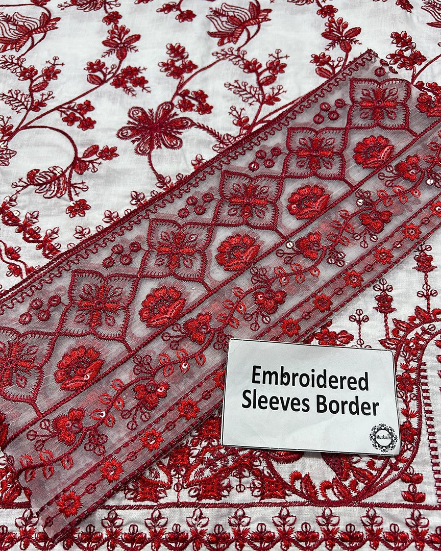 Faiza Saqlain Jehona Style — Mairaz White & Red Lawn Suit