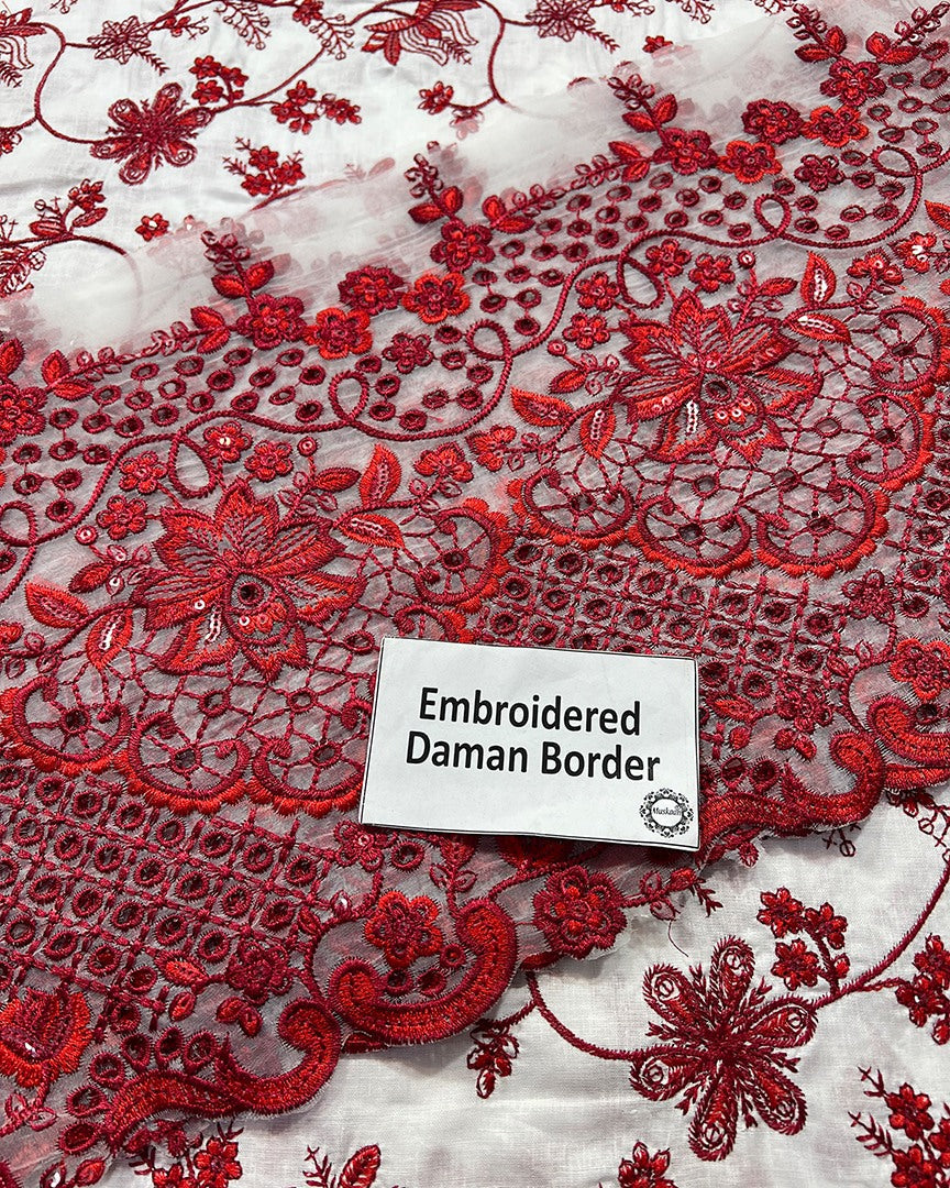 Faiza Saqlain Jehona Style — Mairaz White & Red Lawn Suit