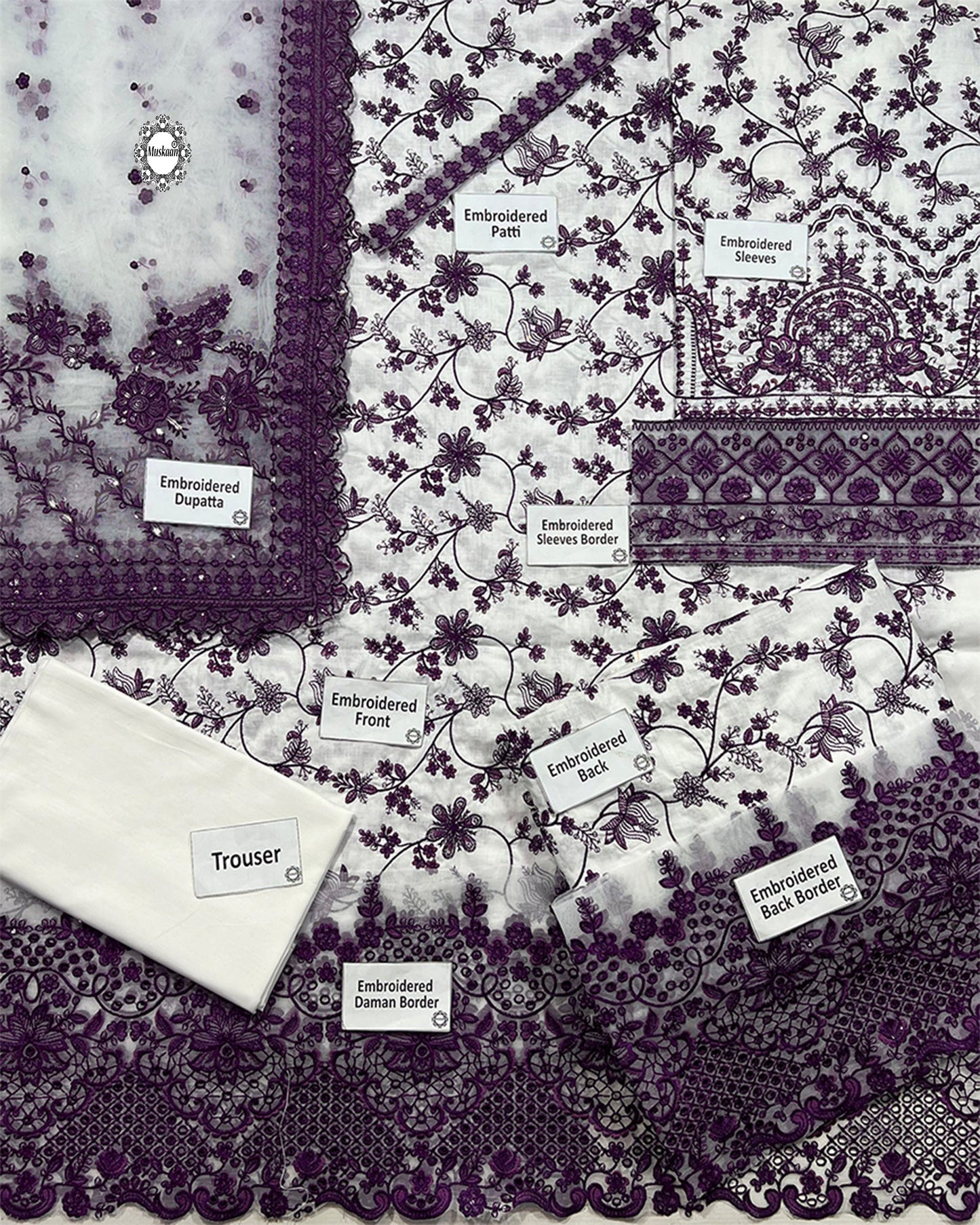Faiza Saqlain Jehona Style — Mairaz White & Purple Lawn Suit