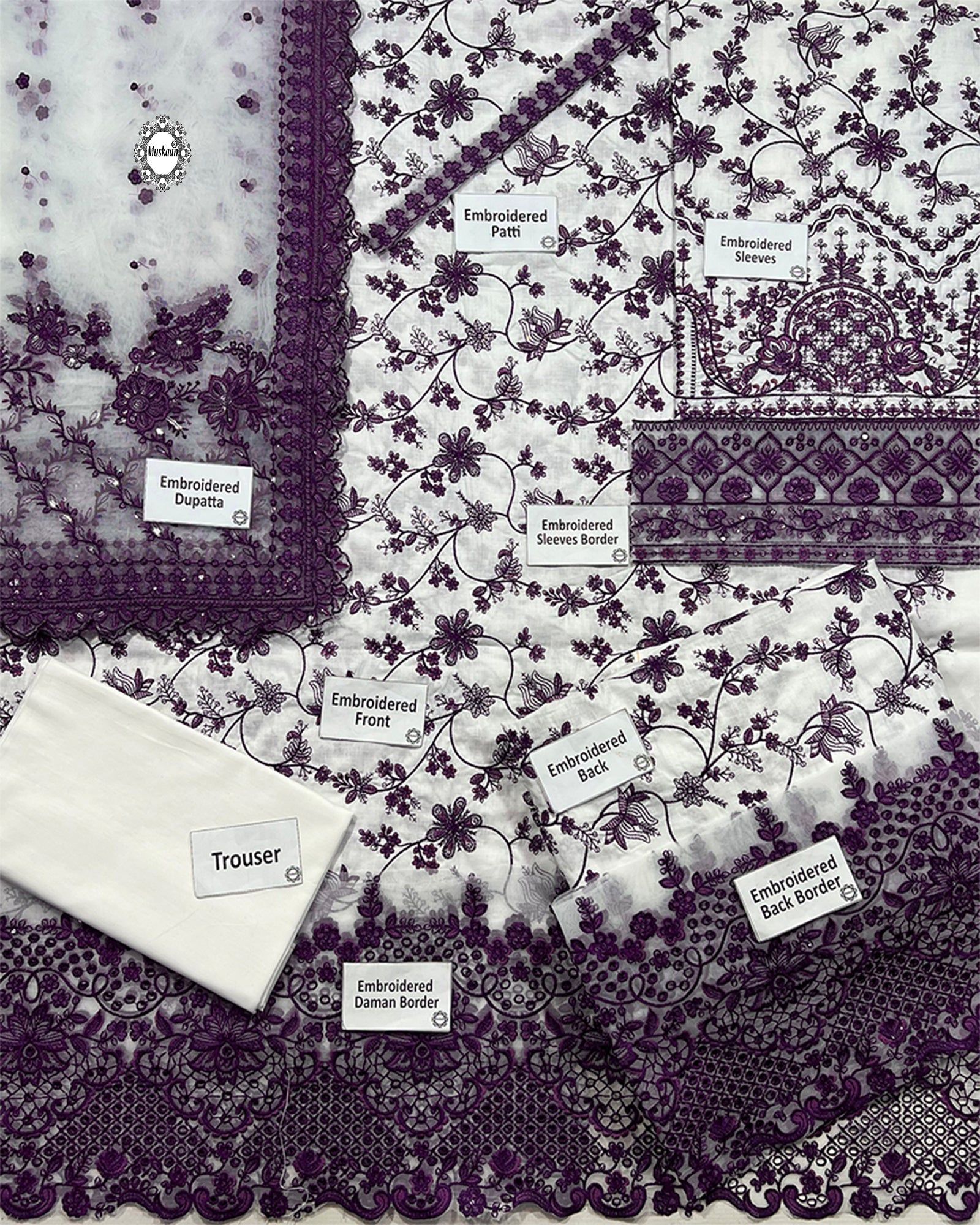 Faiza Saqlain Jehona Style — Mairaz White & Purple Lawn Suit