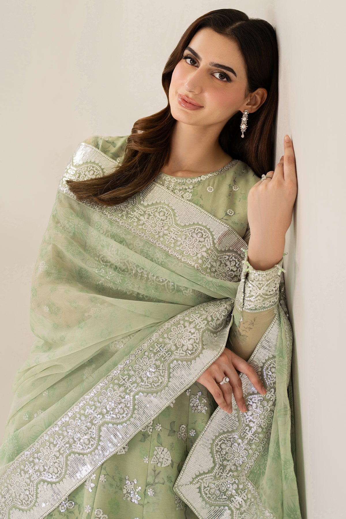 Farasha Sage Sparkle Style — Mairaz Three-Piece Suit
