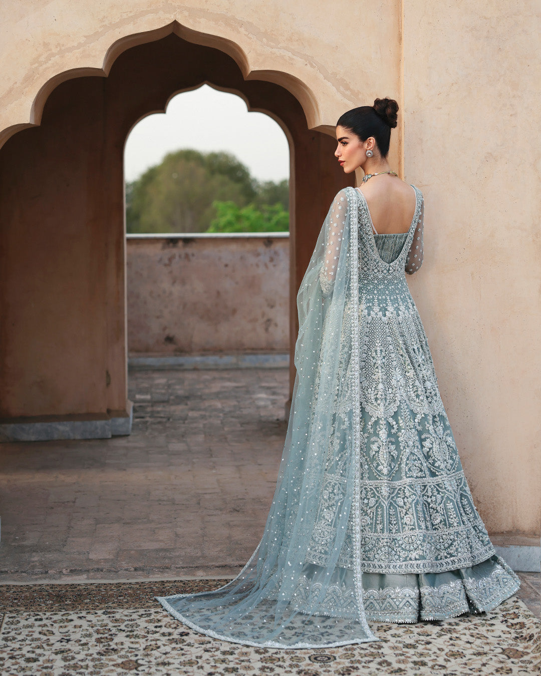 Faiza Saqlain Dorien style — Mairaz ice blue gown reference, view 6 of 6