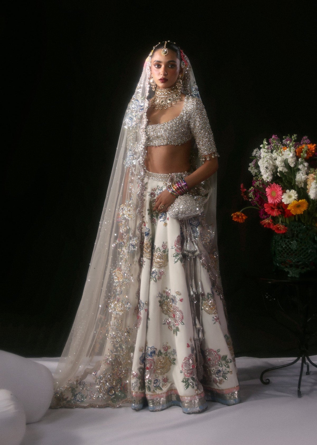 Hussain Rehar Raks Style ivory bridal lehenga reference look