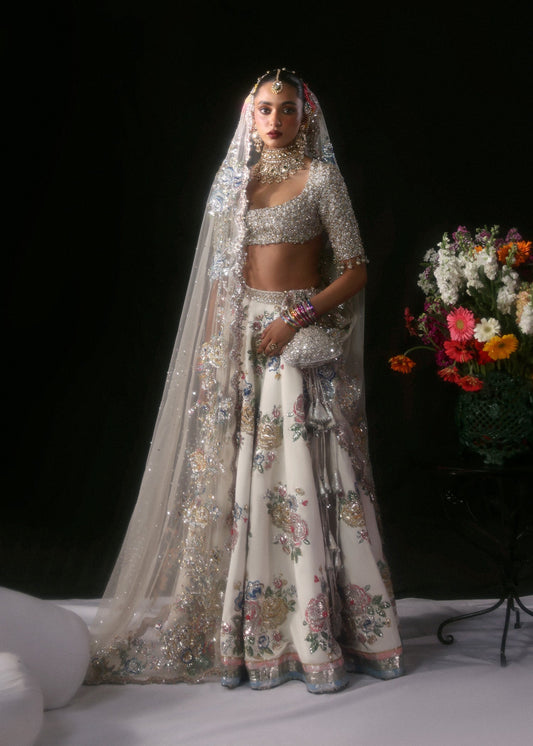 Hussain Rehar Raks Style ivory bridal lehenga reference look