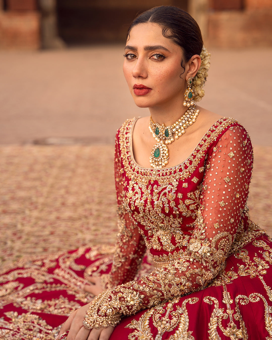 Faiza Saqlain Arusa Style — Mairaz Red Lehenga Choli