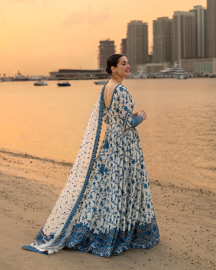 Faiza Saqlain Jehona Style — Mairaz Blue & White Lawn Suit