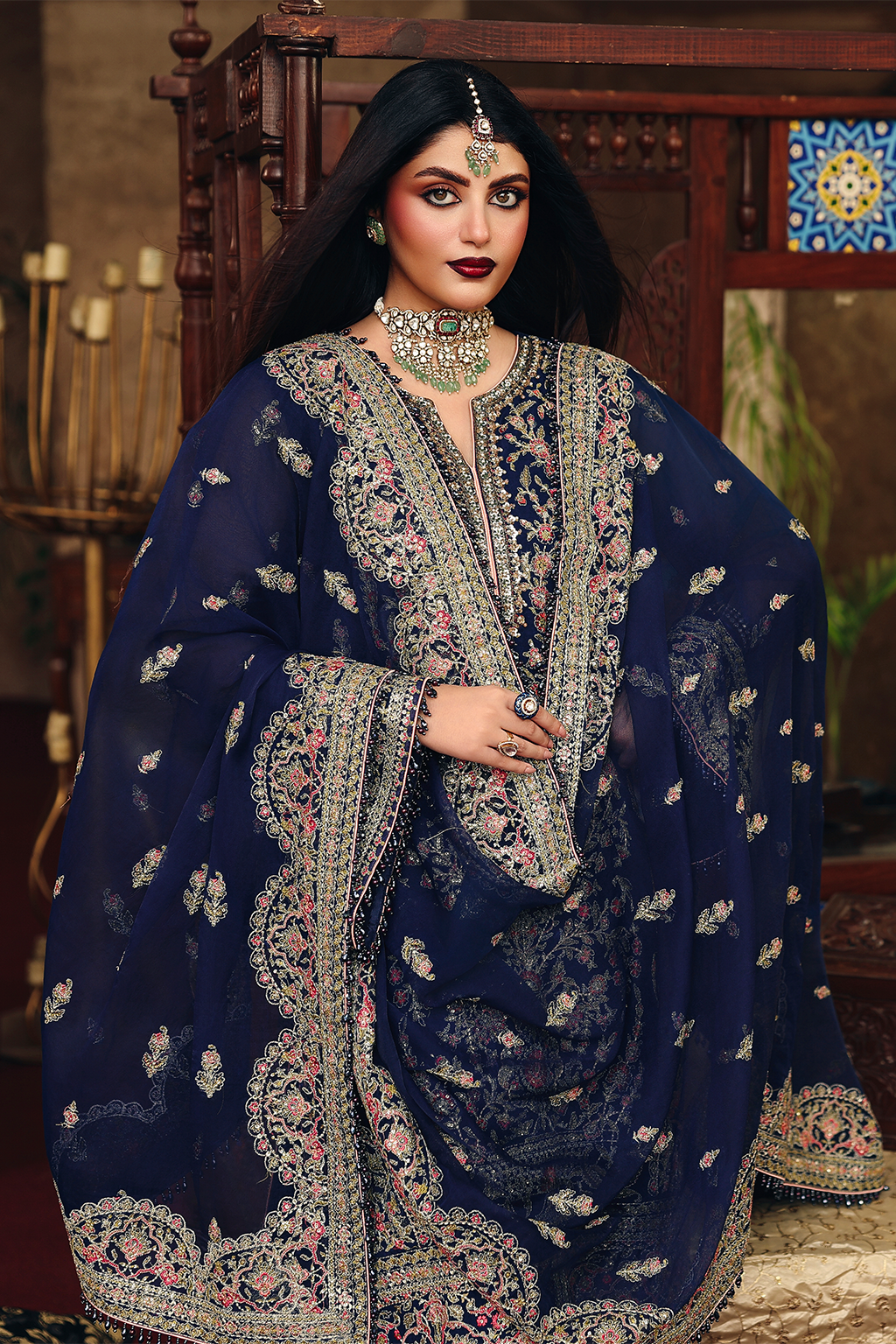 Saad Shaikh Nafeesa Style — Mairaz Navy Three-Piece Suit