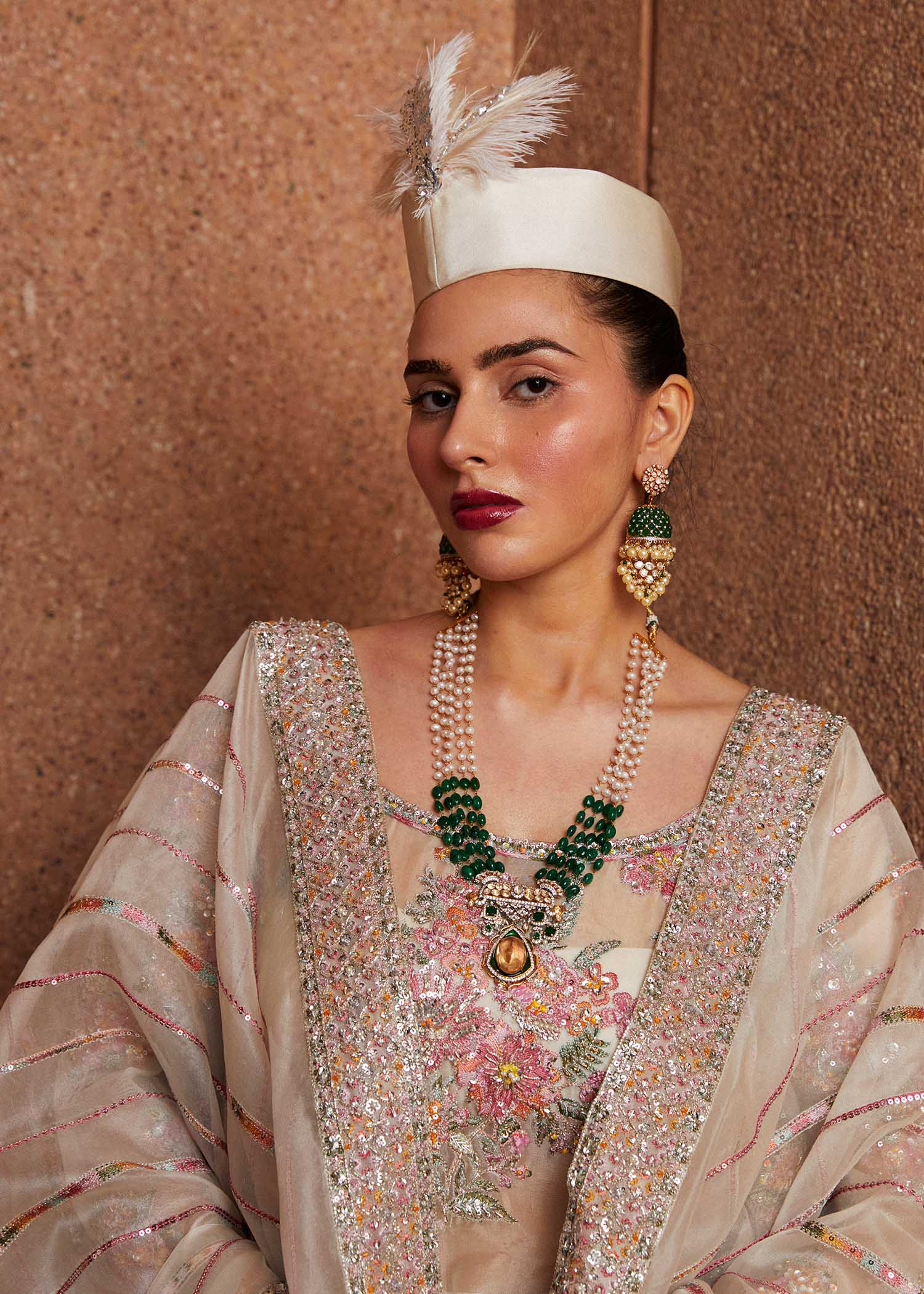 Hussain Rehar Euru Style by Mairaz, ivory organza formal outfit, product view 9 of 14