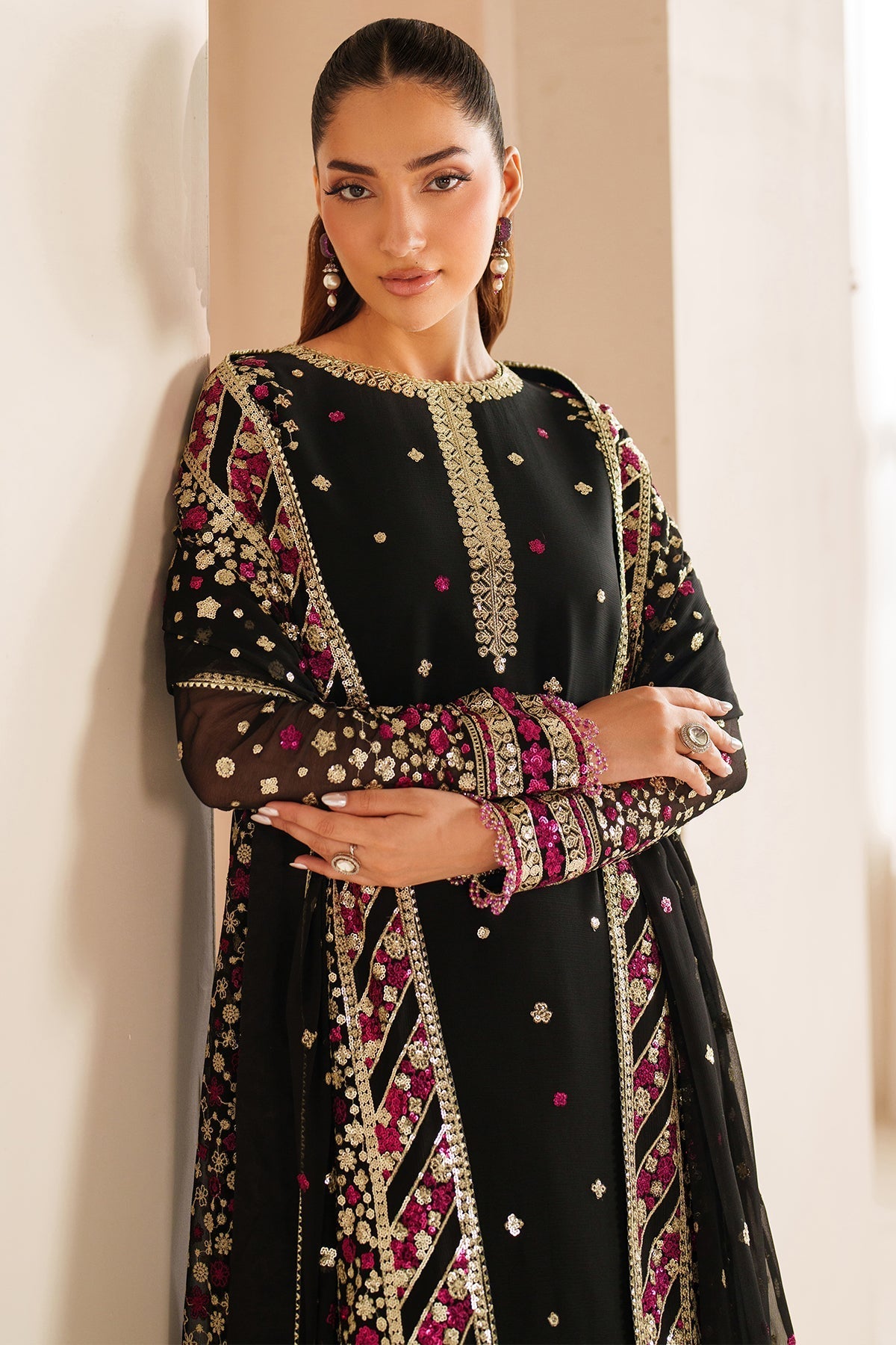 Farasha Black Cascade Style — Mairaz Black Three-Piece Suit