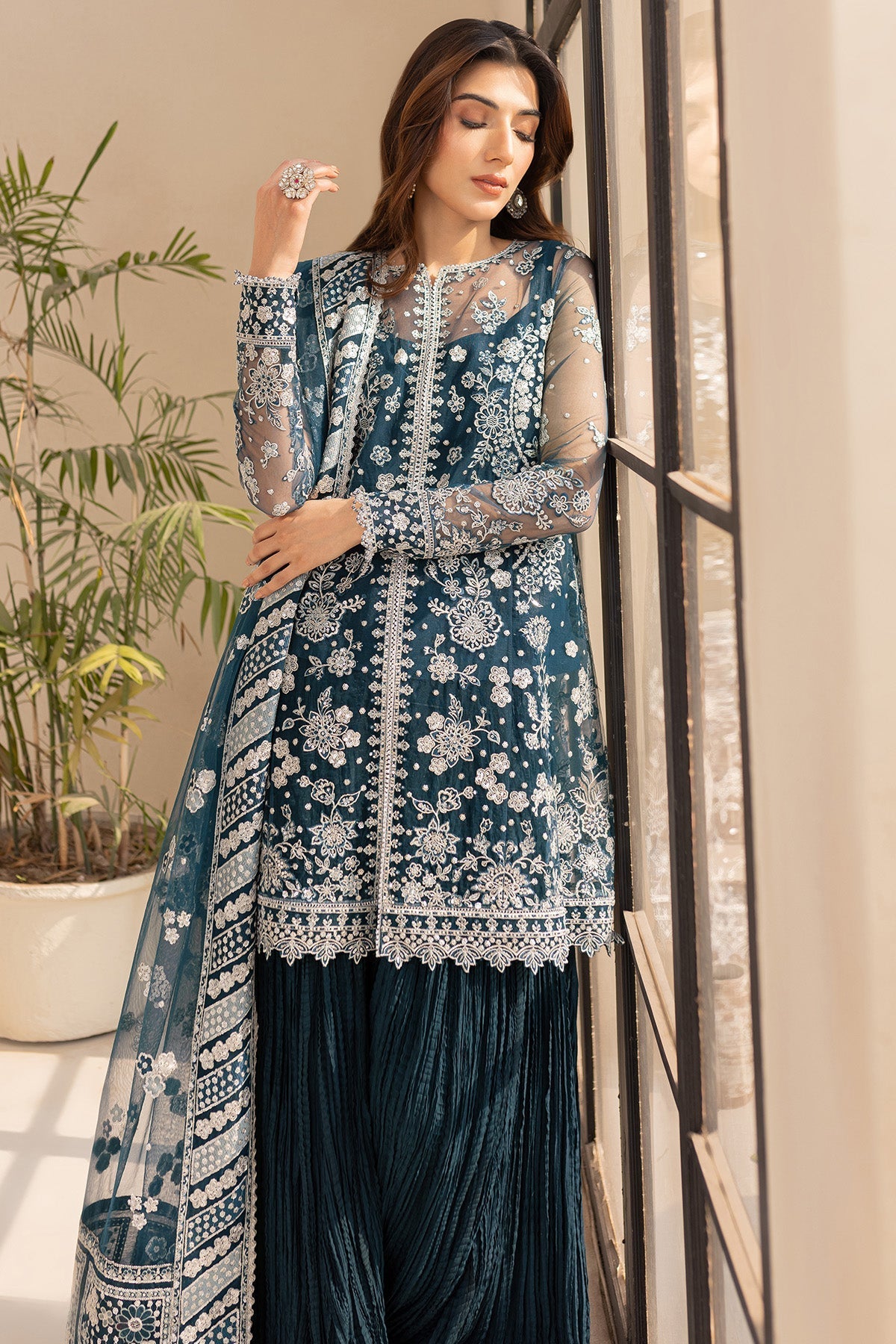 Farasha Teal Drizzle Style — Mairaz Teal Three-Piece Suit