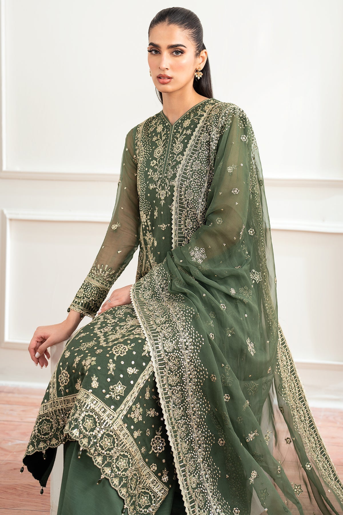 Farasha Muted Moss Style — Mairaz Three-Piece Suit