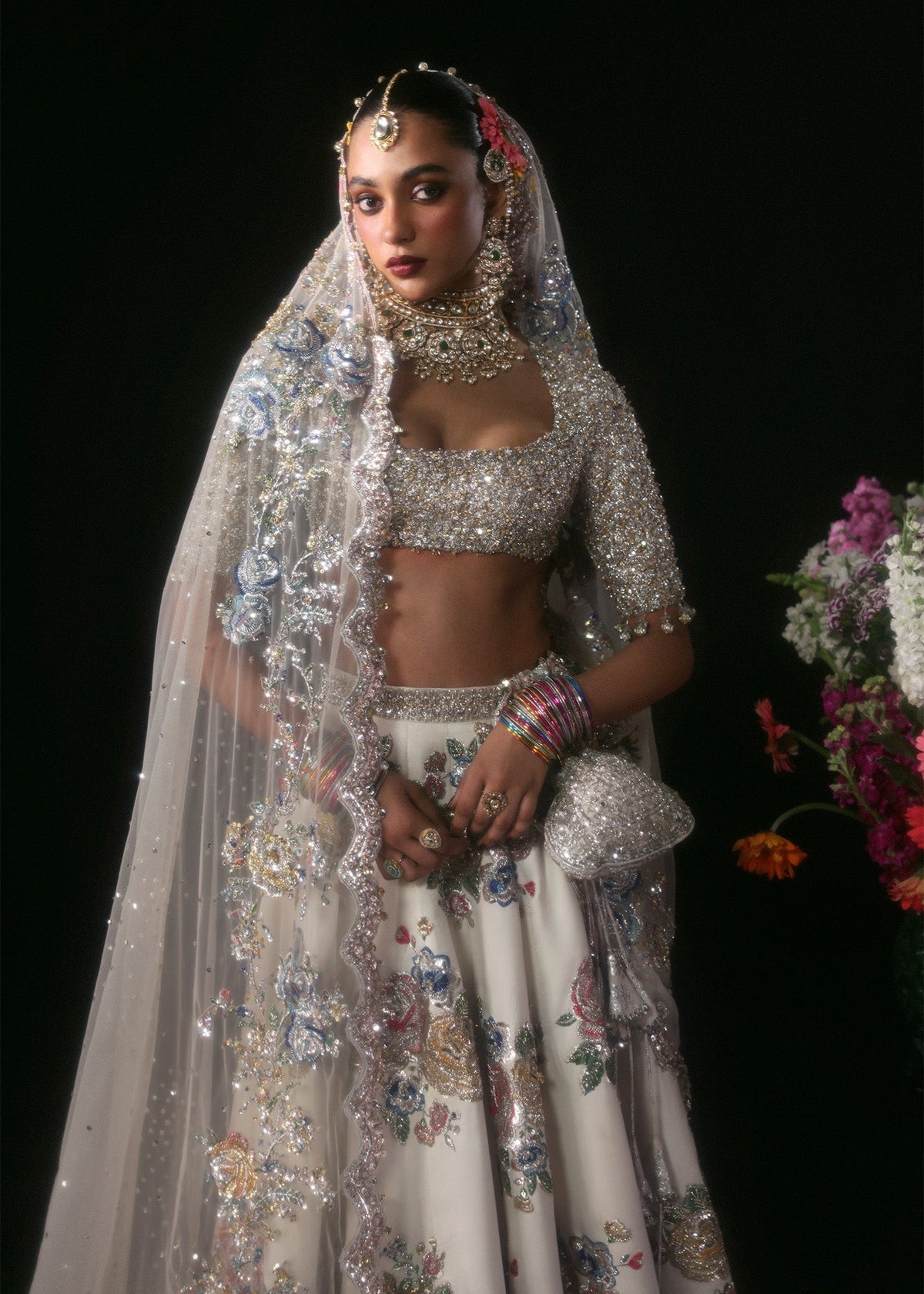 Hussain Rehar Raks Style ivory bridal detail reference