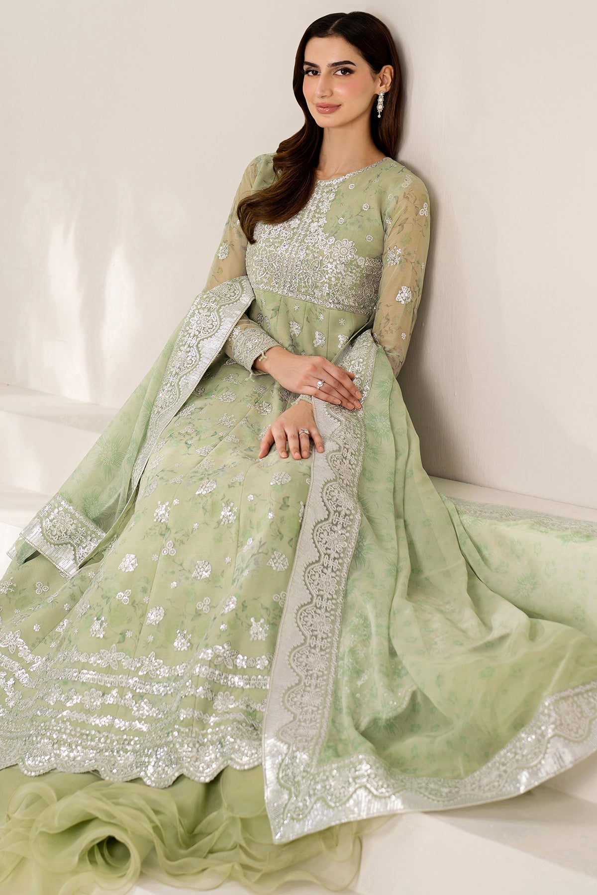 Farasha Sage Sparkle Style — Mairaz Three-Piece Suit