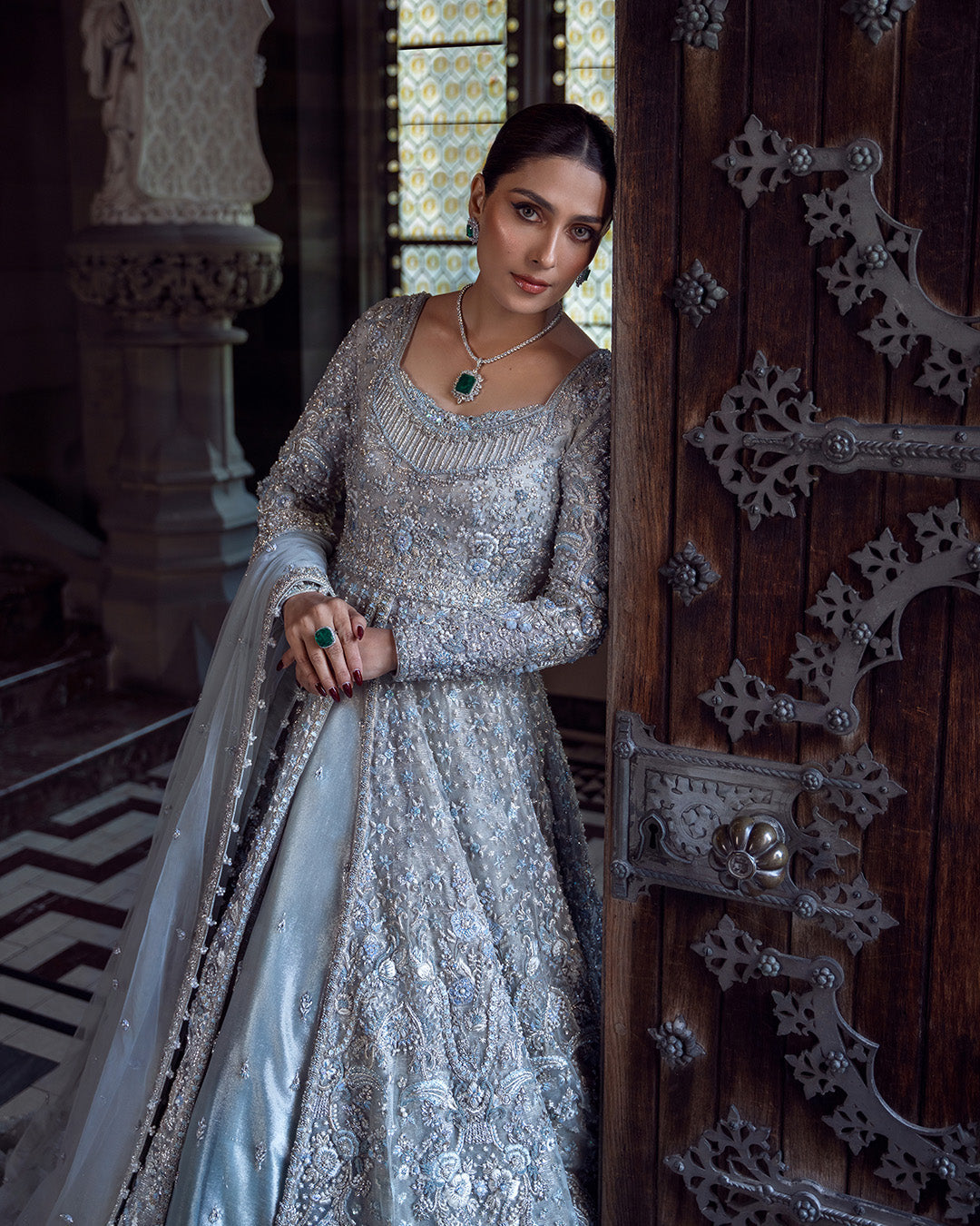 Faiza Saqlain Ayana Style — Mairaz Ice Blue Lehenga