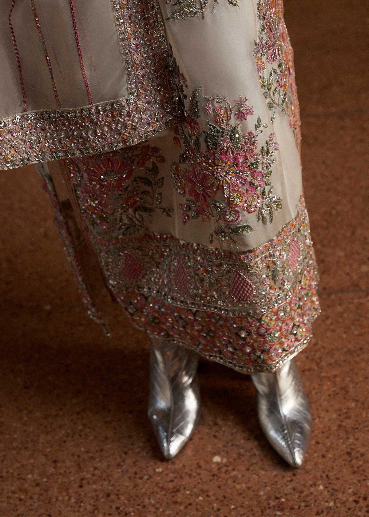 Hussain Rehar Euru Style by Mairaz, ivory organza formal outfit, product view 12 of 14