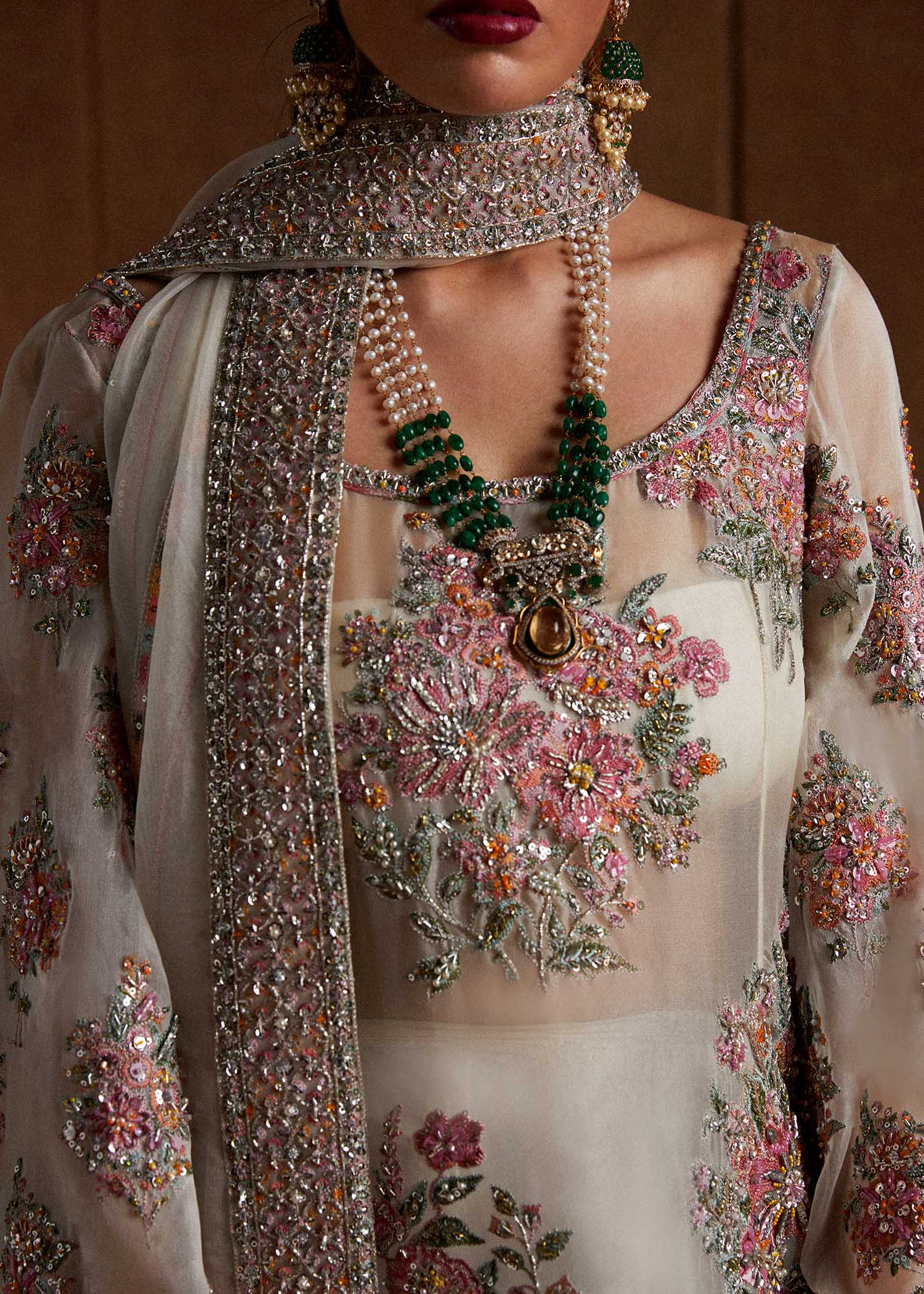 Hussain Rehar Euru Style by Mairaz, ivory organza formal outfit, product view 7 of 14
