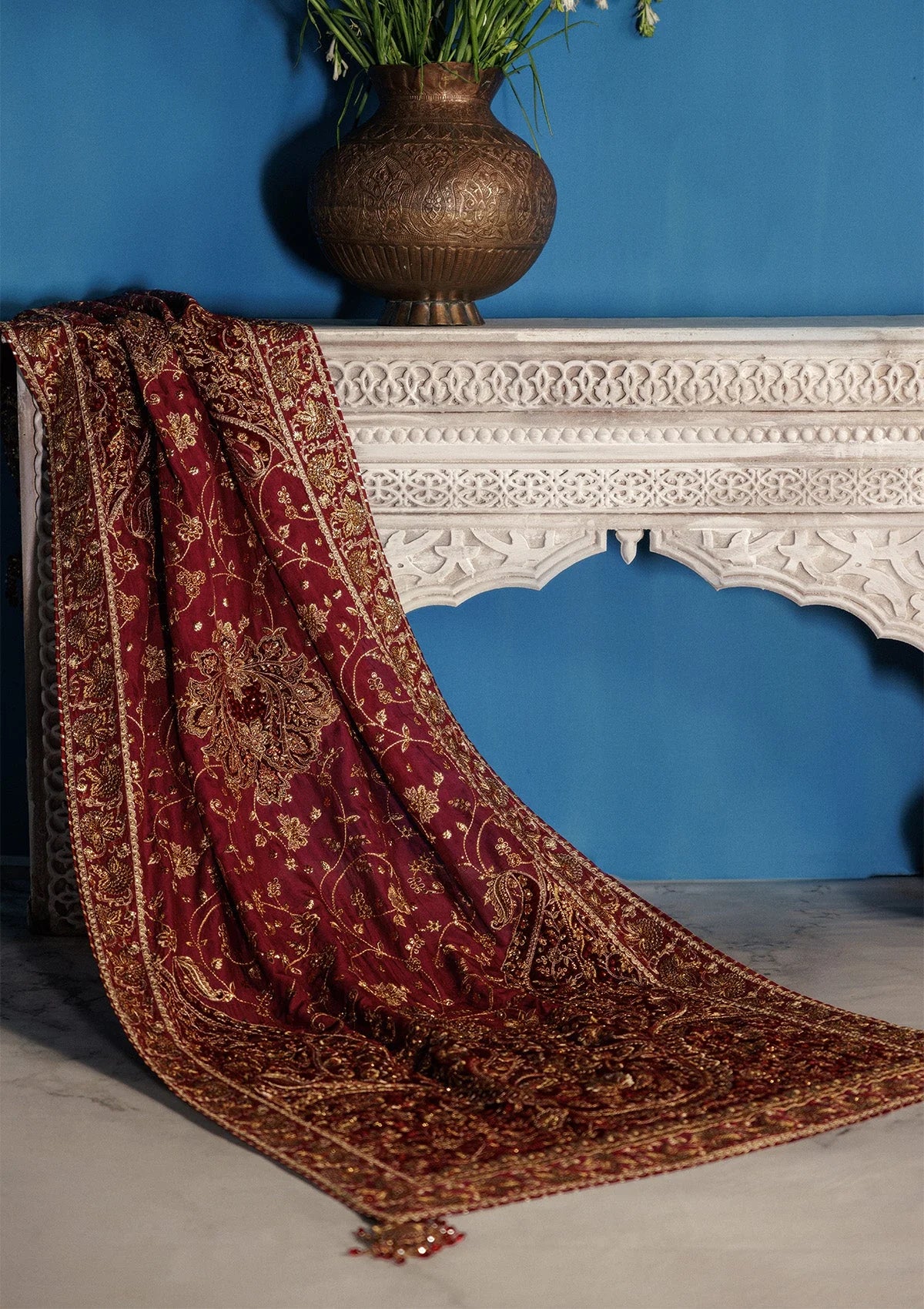 Aik Atelier Udaipur A2501 Style — Mairaz Maroon Velvet Three-Piece Suit