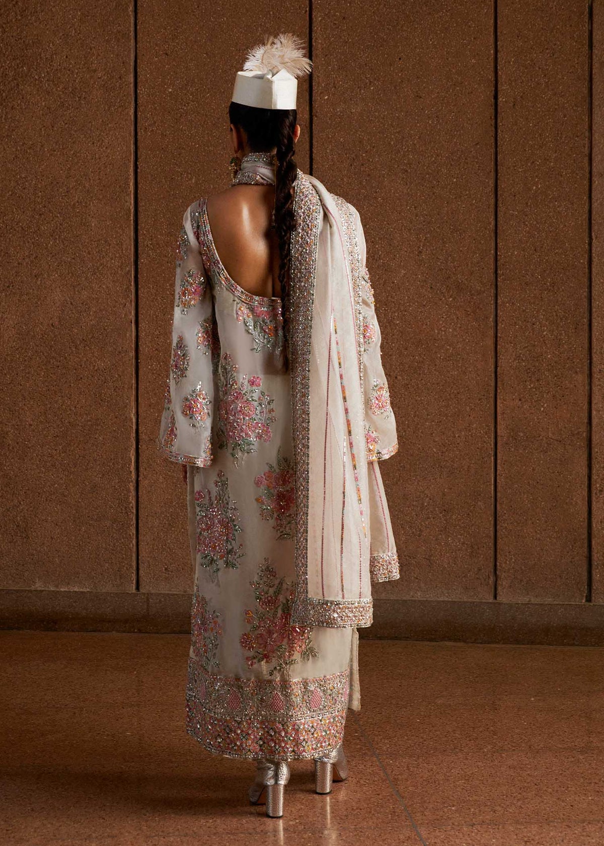 Hussain Rehar Euru Style by Mairaz, ivory organza formal outfit, product view 6 of 14