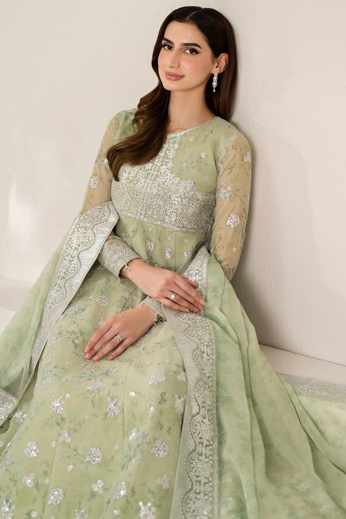 Farasha Sage Sparkle Style — Mairaz Three-Piece Suit