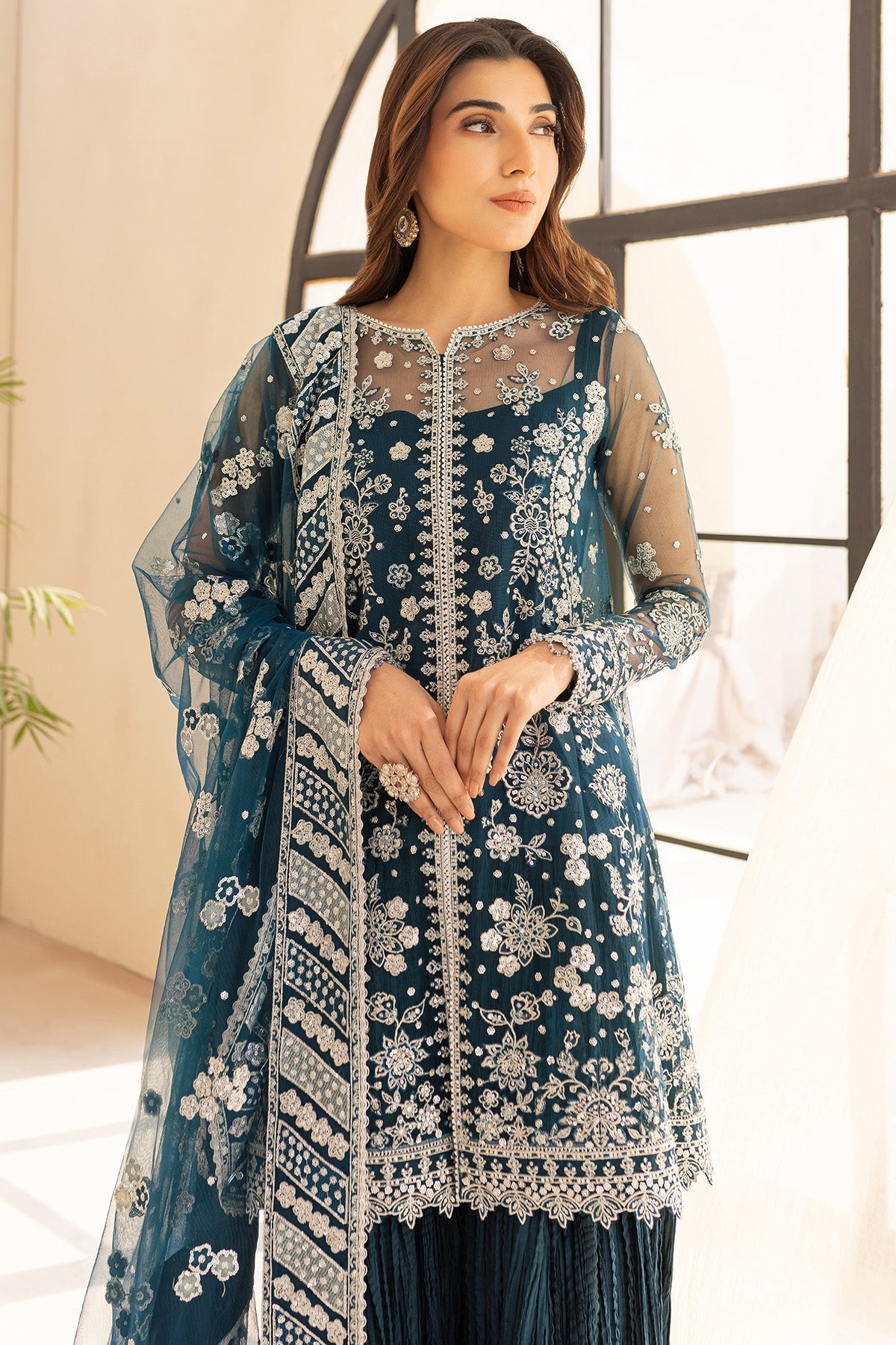 Farasha Teal Drizzle Style — Mairaz Teal Three-Piece Suit