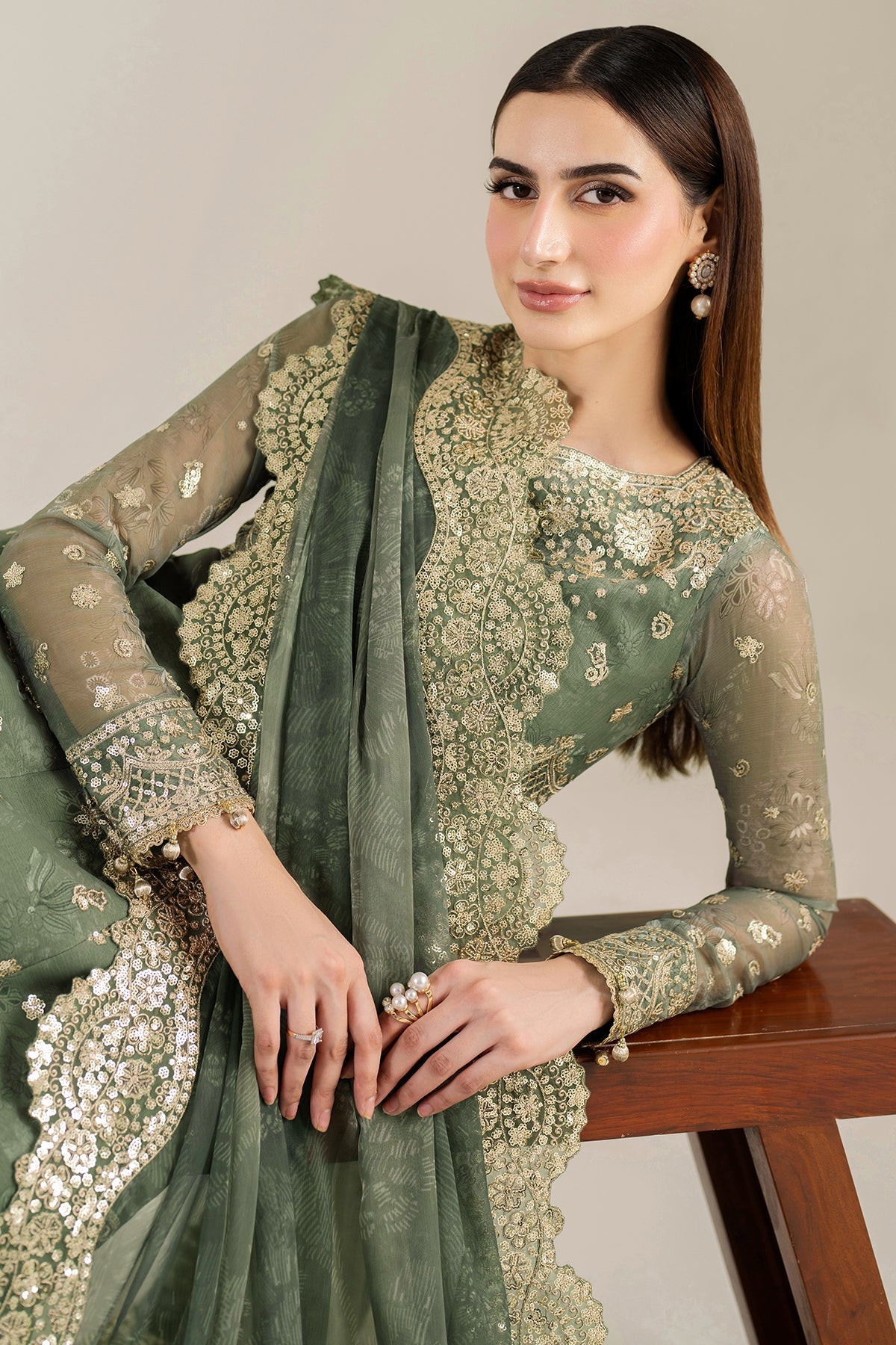 Farasha Olive Aura Style — Mairaz Three-Piece Suit