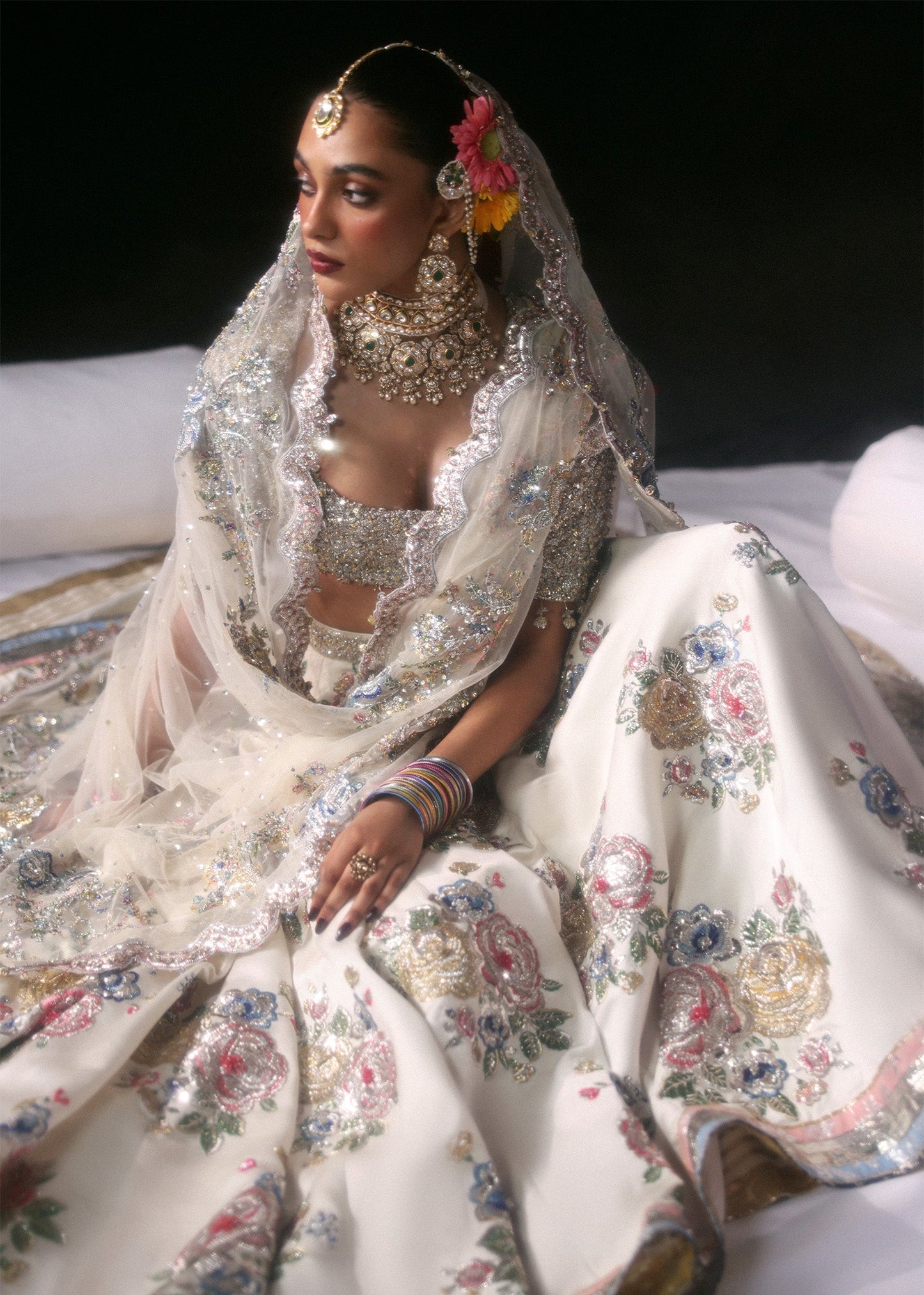 Hussain Rehar Raks Style ivory bridal lehenga embroidery reference