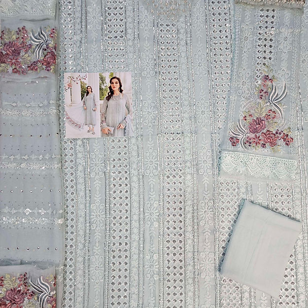 Maria B MPC-24-103 Style — Mairaz Ice Blue Three-Piece Suit