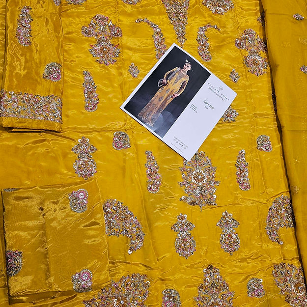 Hussain Rehar Sandali Style — Mairaz Mustard Formal Ensemble