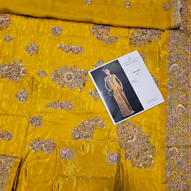 Hussain Rehar Sandali Style — Mairaz Mustard Formal Ensemble