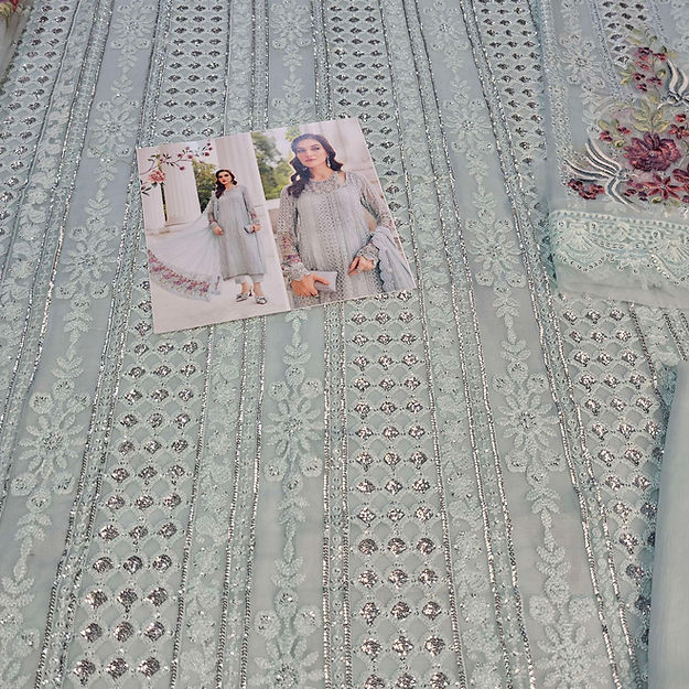 Maria B MPC-24-103 Style — Mairaz Ice Blue Three-Piece Suit