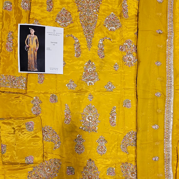 Hussain Rehar Sandali Style — Mairaz Mustard Formal Ensemble