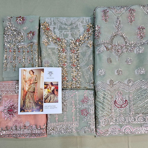 Mohsin Naveed Ranjha Zamrud style — Mairaz green gharara set reference, view 3 of 11