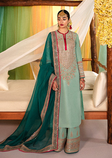 Mina Kashif Imroz Style — Mairaz Ice Blue Three-Piece Suit