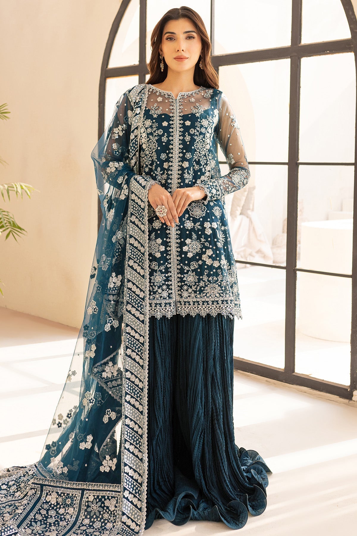 Farasha Teal Drizzle Style — Mairaz Teal Three-Piece Suit