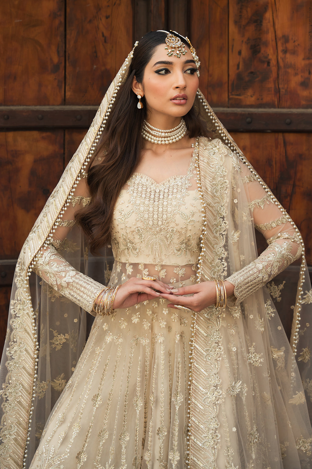 Shazia Kiyani Shahana style — Mairaz net panelled three-piece suit reference, view 3 of 6