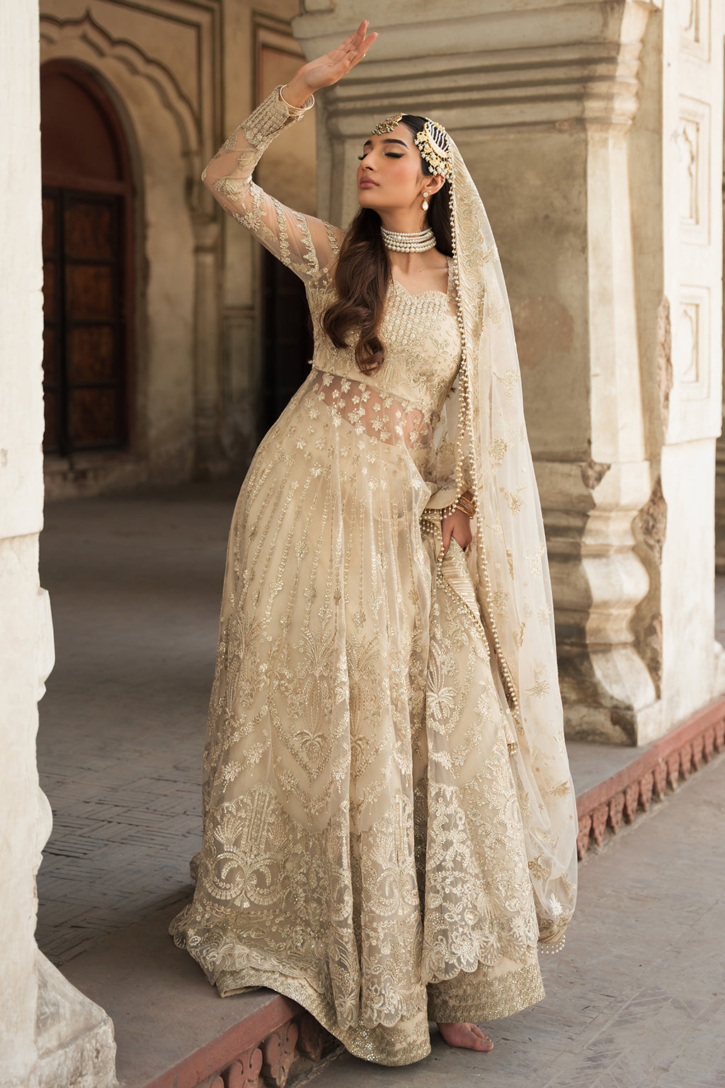 Shazia Kiyani Shahana style — Mairaz net panelled three-piece suit reference, view 6 of 6
