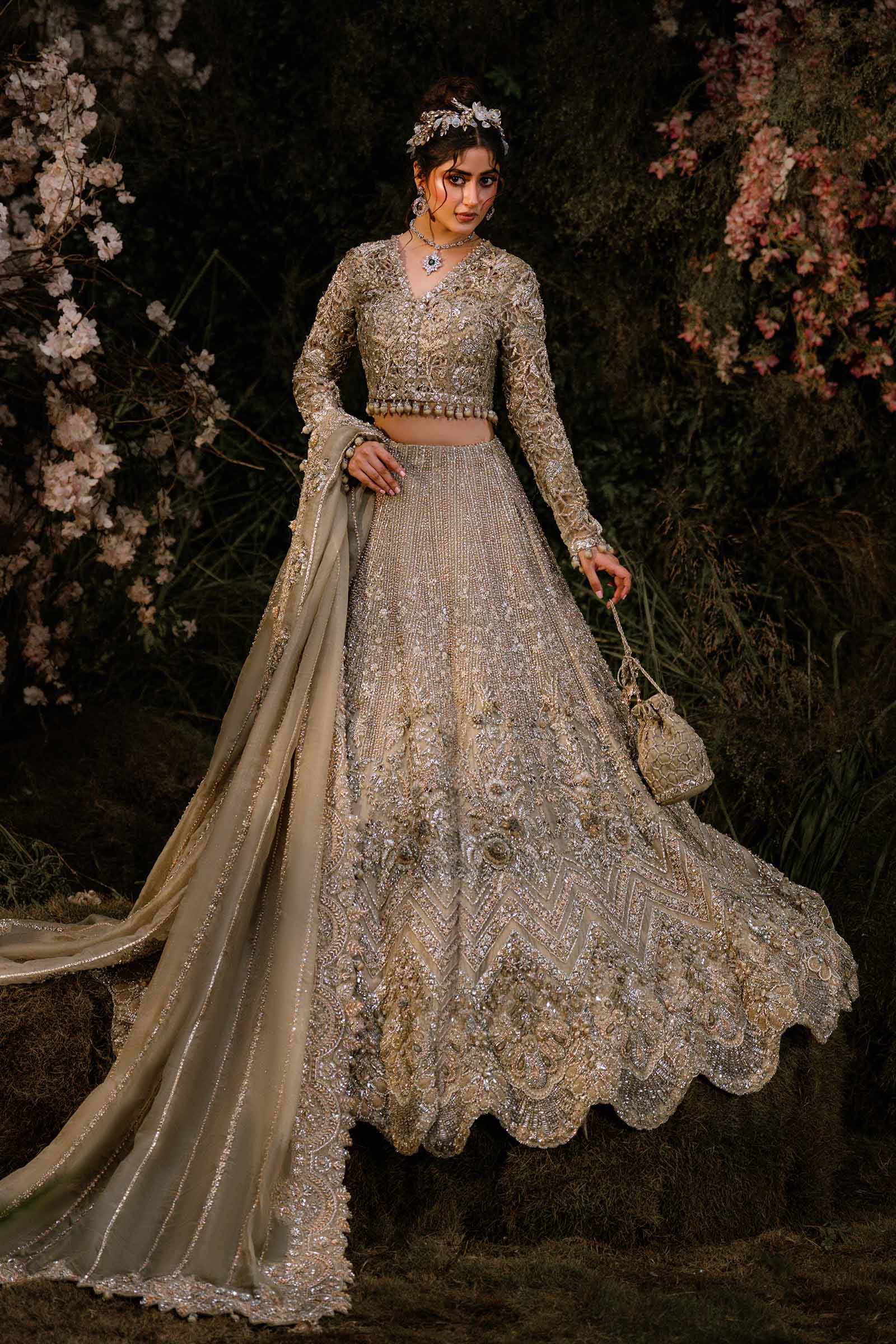 Maria B Azureh Style — Mairaz Champagne Gold Lehenga