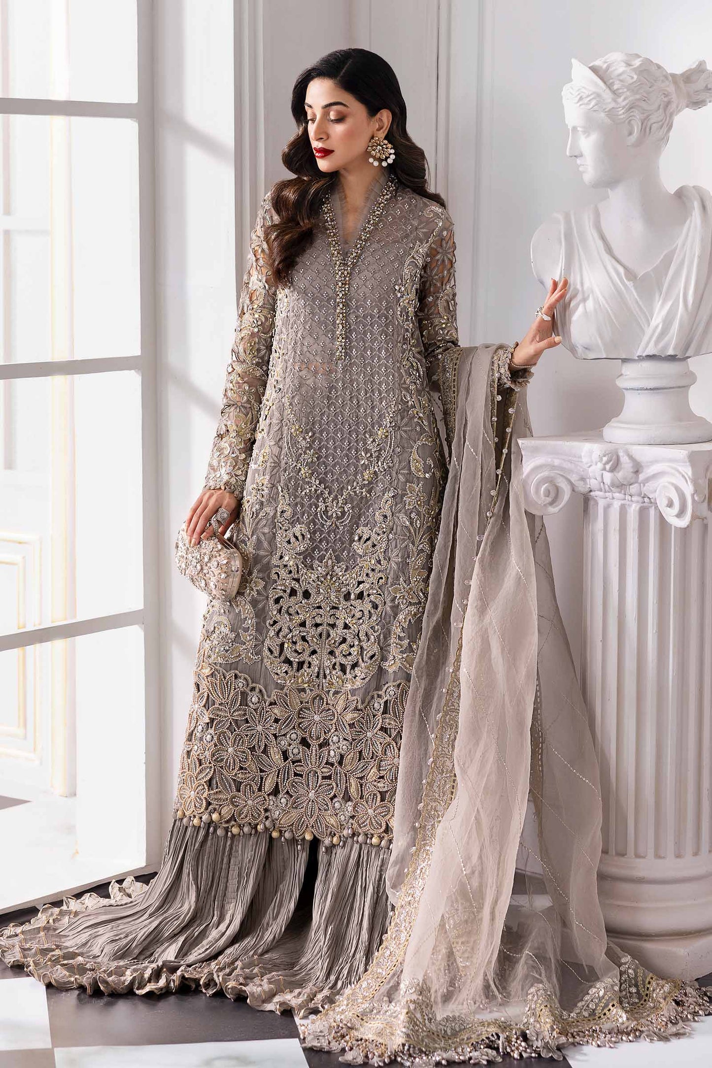 Maria B BD-3006 Style — Mairaz Steel Grey Three-Piece Suit
