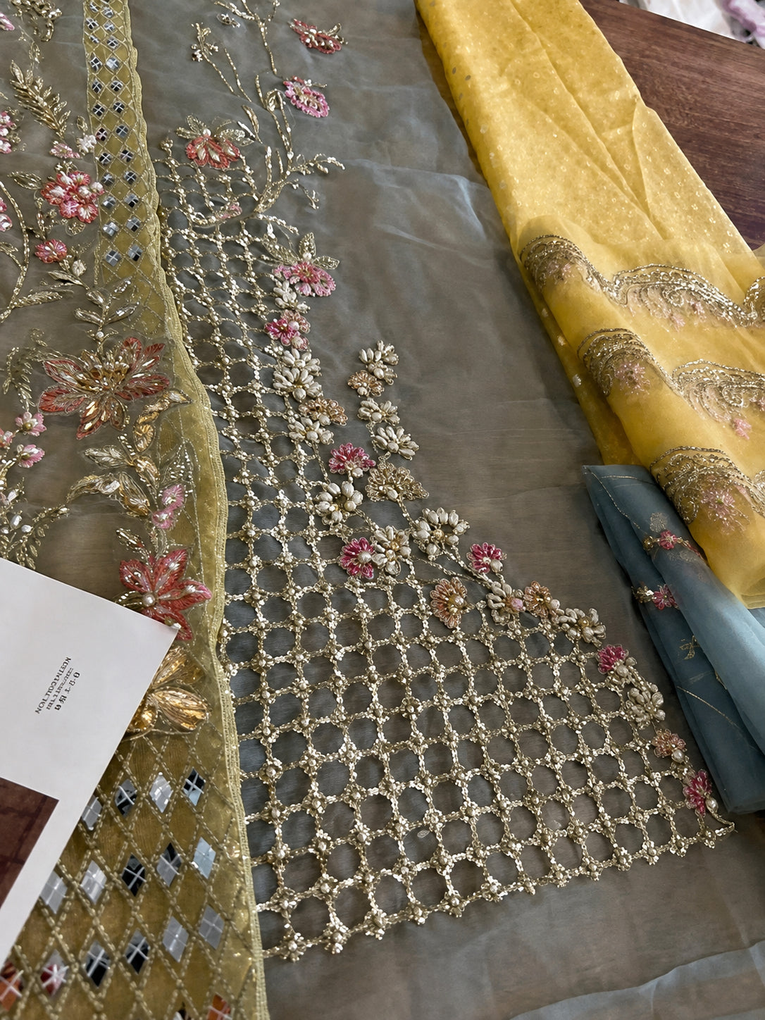 Crimson – Jhalak Style, embroidered net border detail