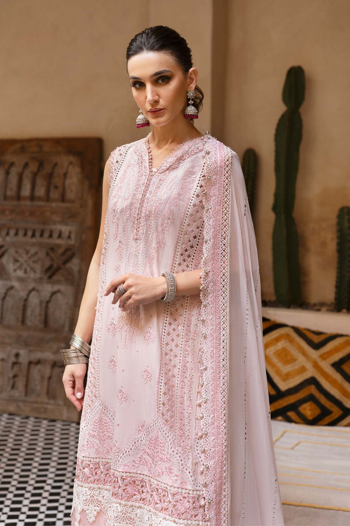 Maria B 3 Piece Embroidered Lawn Suit | D-2511-A Style — Mairaz Powder Pink Three-Piece Suit