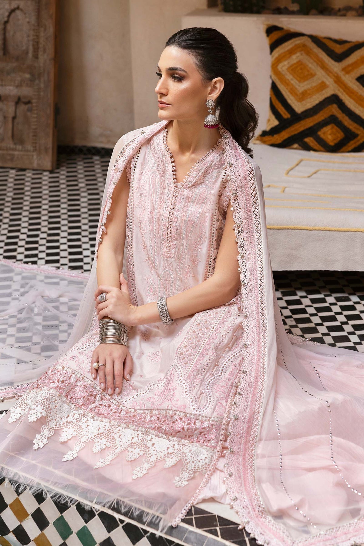 Maria B 3 Piece Embroidered Lawn Suit | D-2511-A Style — Mairaz Powder Pink Three-Piece Suit