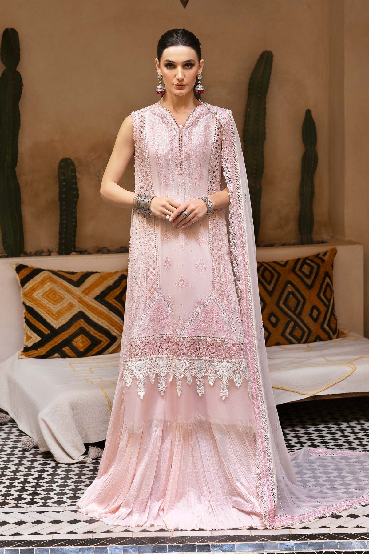 Maria B 3 Piece Embroidered Lawn Suit | D-2511-A Style — Mairaz Powder Pink Three-Piece Suit